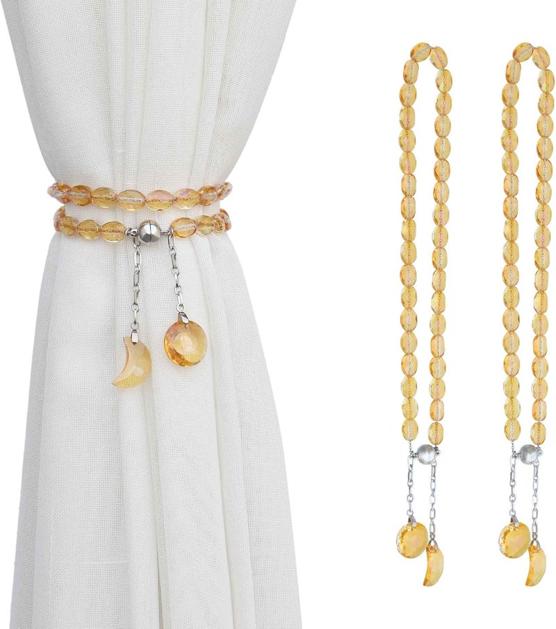 Pedobo Magnetic Curtain Tiebacks, 2 Pack Crystal Beaded Sun & Moon Pendants Sheers/Draperies Holdbacks for Window Home Office Decor (Gold) - Image 1
